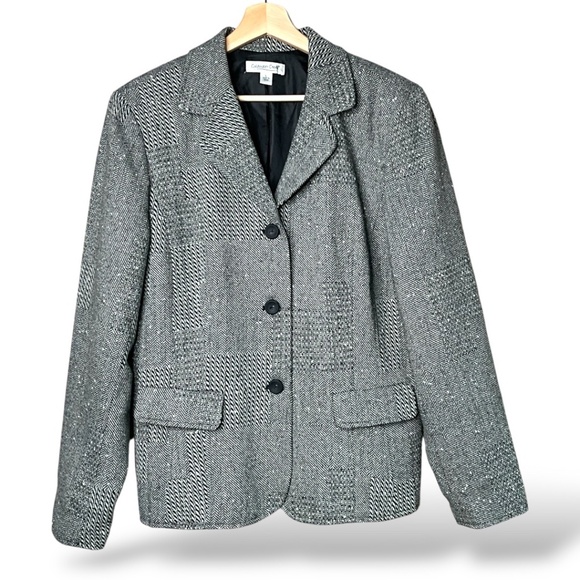 COLDWATER CREEK Wool Blend 3 Button Blazer Fully Lined Metallic Gold Thread Sz L - Picture 3 of 9